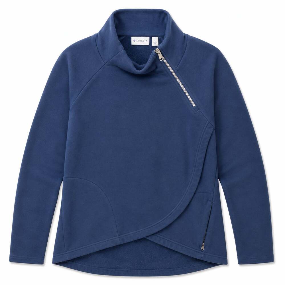 Athleta Asymmetrical Zip Fleece Pullover Sweatshirt Blue Size XL